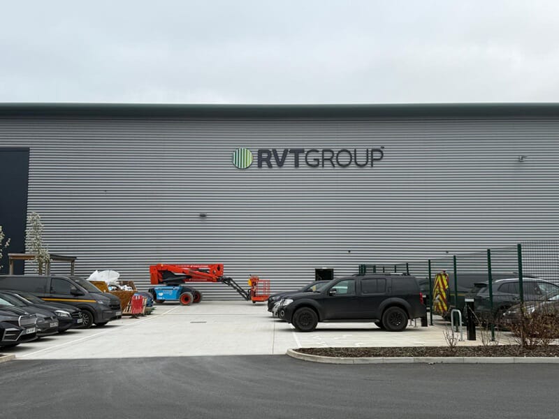 An image of the RVT Group exterior signage after installation.
